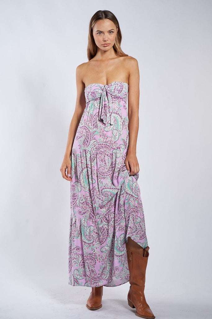 Pink Floral Strapless Maxi Dress