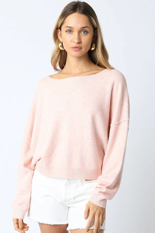Cecily Light Pink Slouchy Pullover Sweater - Front View