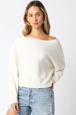 Cecily White Slouchy Pullover Sweater - Cute Spring Style Front View