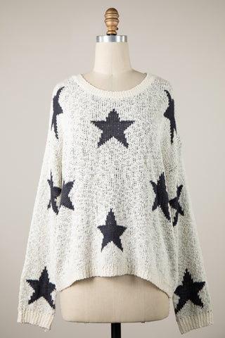 Celestial Ivory Oversized Stars Sweater - Coastal Cowgirl Sweater for Women