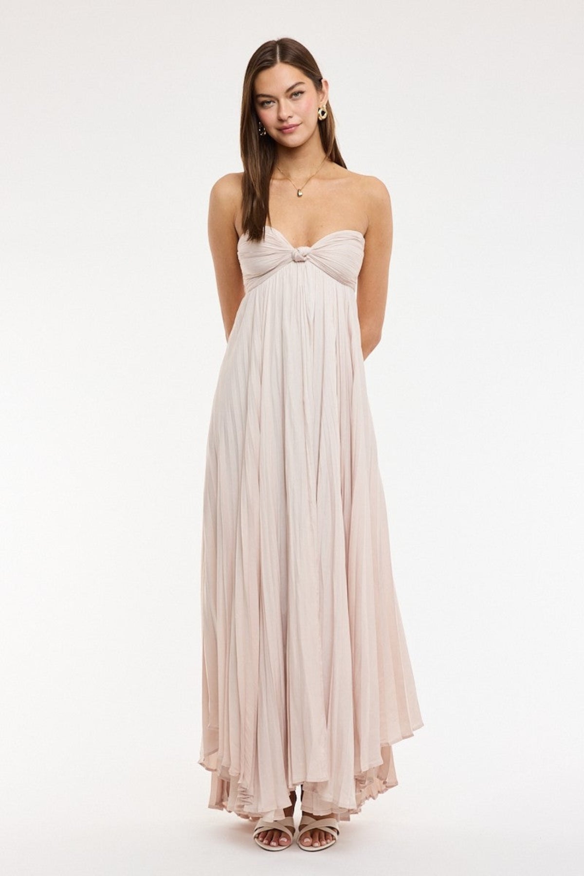 Champagne Strapless Maxi Dress by Sky to Moon - Vacation, Wedding, Party - Boho Babydoll