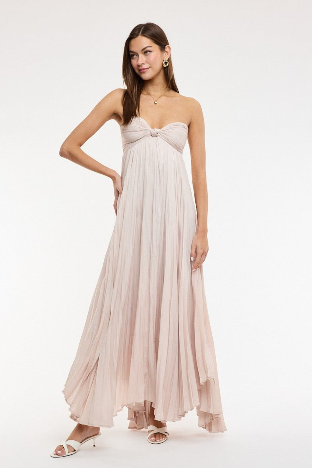 Champagne Strapless Maxi Dress by Sky to Moon - Vacation, Wedding, Party - Boho Babydoll