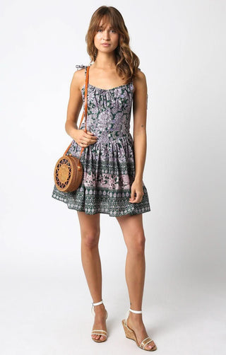 Chateau Dark Green Floral Bustier Dress - Outfit View