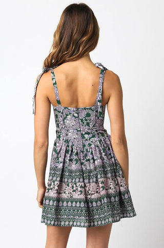 Chateau Dark Green Floral Bustier Dress - Back View
