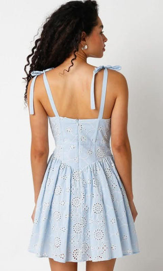 Chateau Blue Eyelet Lace Bustier Dress - Back View
