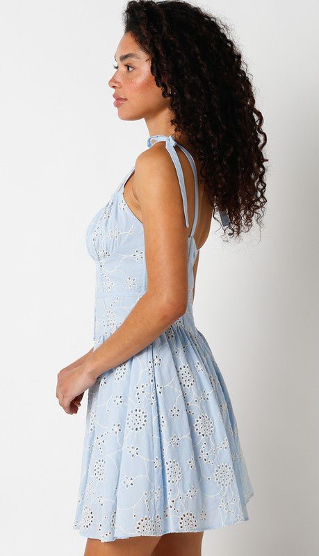 Light Blue Eyelet Sleeveless Corset Dress