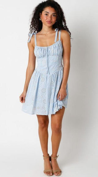Chateau Blue Eyelet Lace Bustier Dress - Outfit View