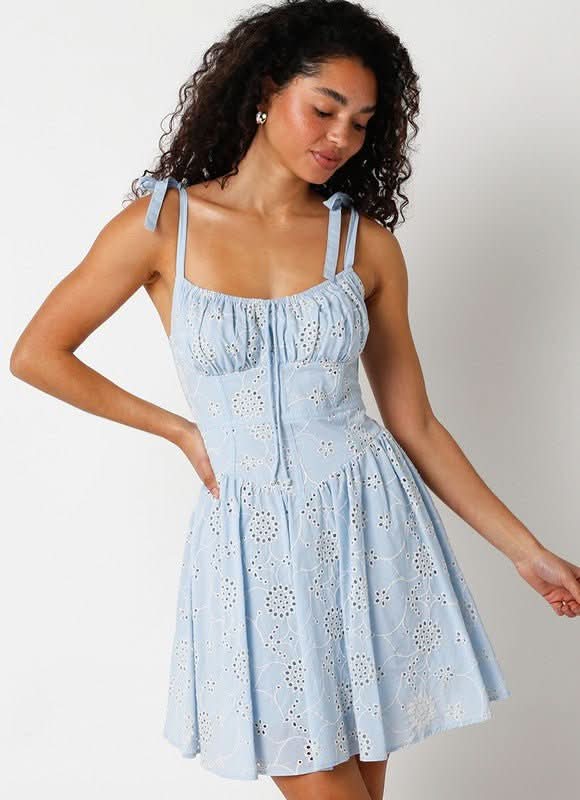 Light Blue Eyelet Bustier Dress – Mini Style