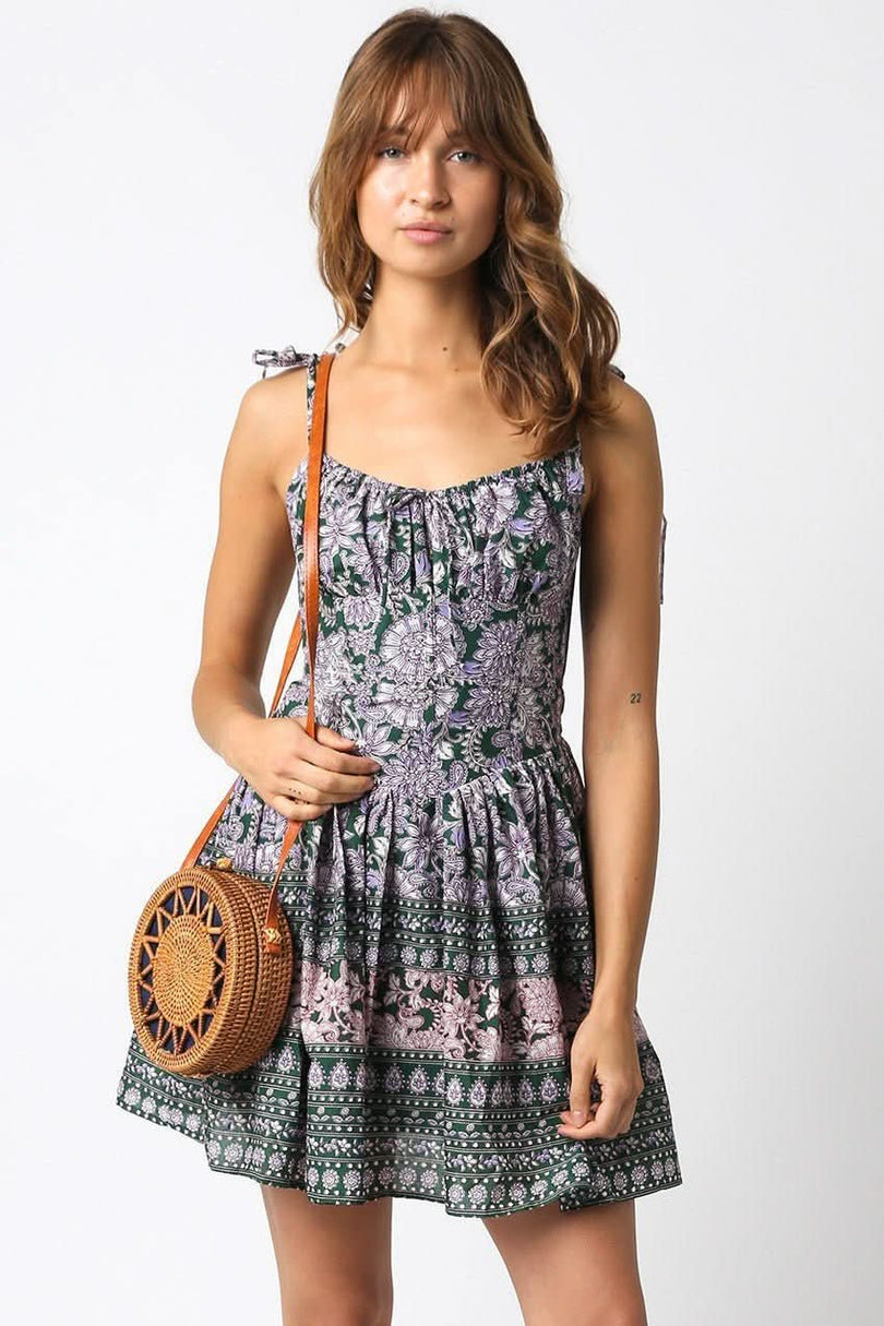 Chateau Dark Green Floral Bustier Dress styled for sorority rush outfits.