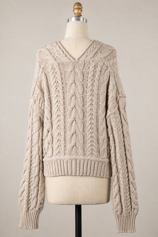 Chilton Beige Cable Knit Cardigan Sweater - Back View