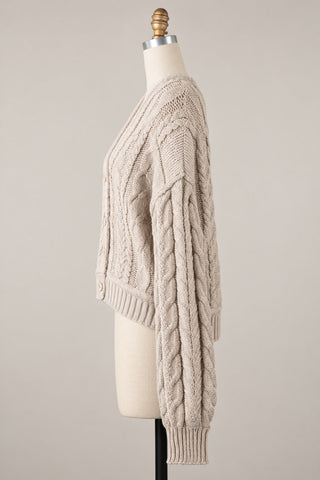 Chilton Beige Cable Knit Cardigan Sweater - Side View