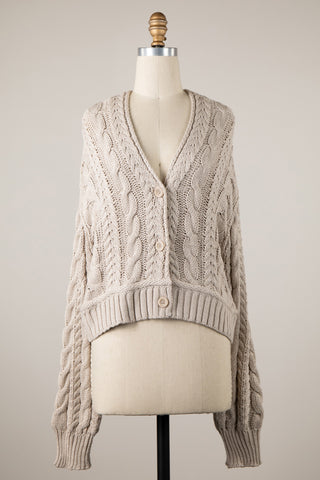 Chilton Oversized Beige Knit Cardigan - Chunky Knit Sweater for Women