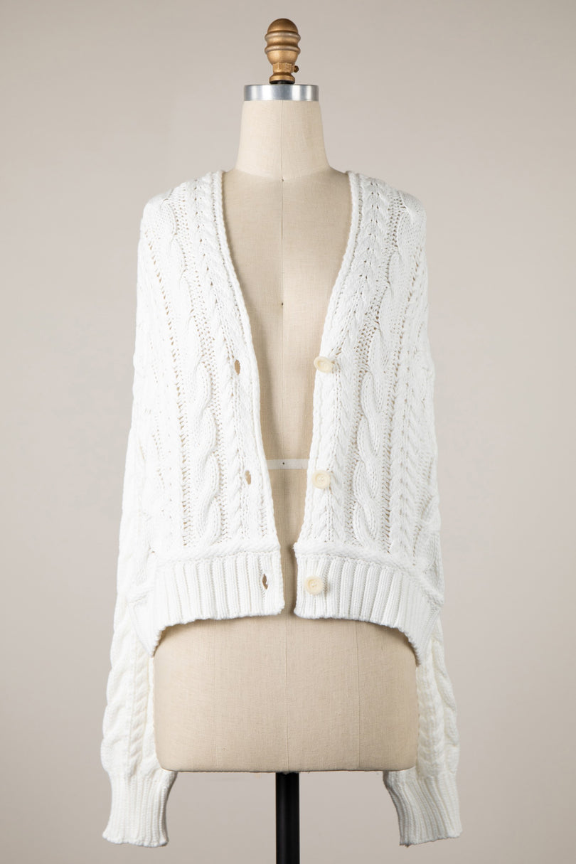 White Oversized Cable Knit Cardigan