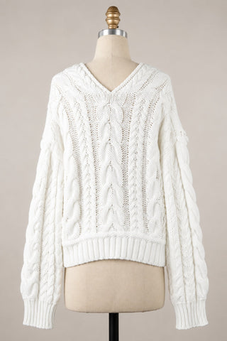 Chilton White Cable Knit Cardigan Sweater - Back Biew