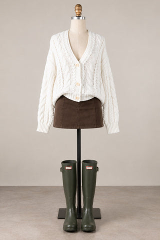 Chilton White Cable Knit Cardigan Sweater - Outfit View