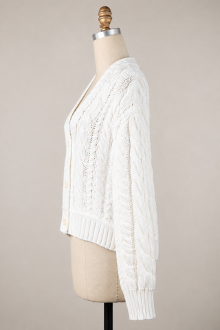 Chilton White Cable Knit Cardigan Sweater - Side View