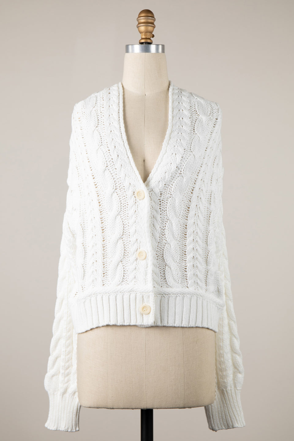 Chilton White Cable Knit Cardigan Sweater - Front View
