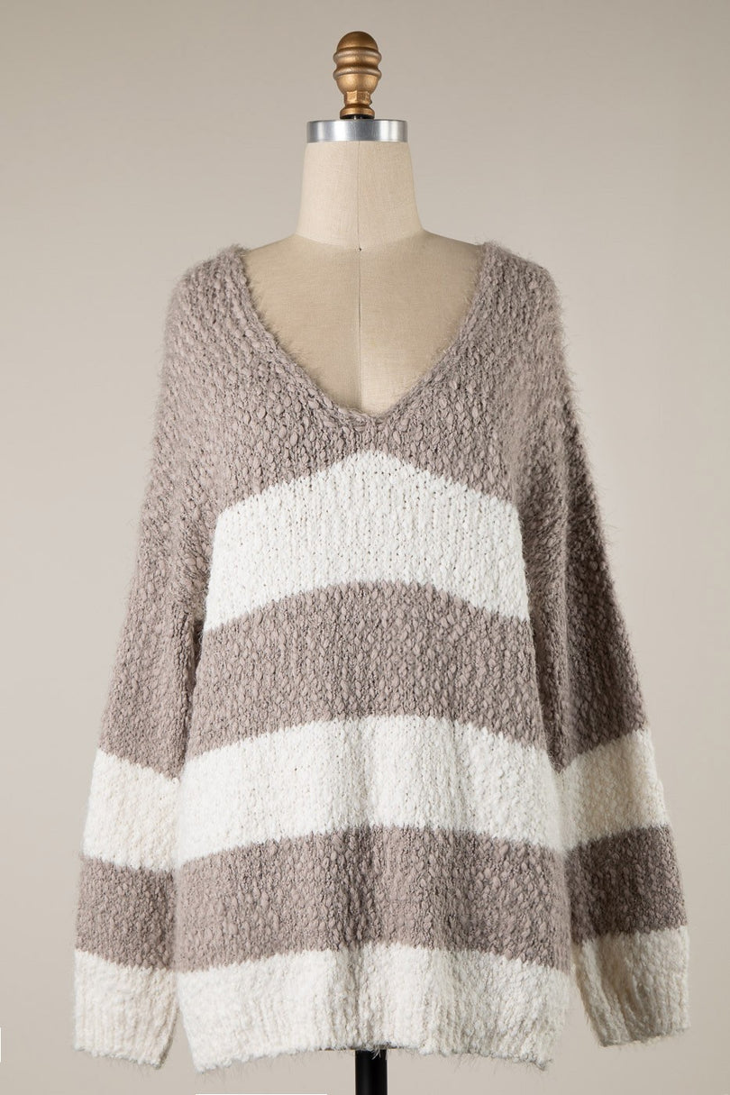 Women Striped V-Neck Sweater