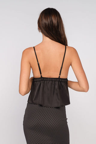 Cindy Black Satin Ribbon Cami Top - Back View