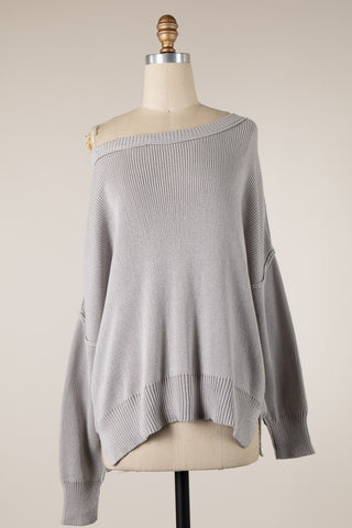 Grey Sweaters - Coffee Date Grey Oversized Sweater - Front View