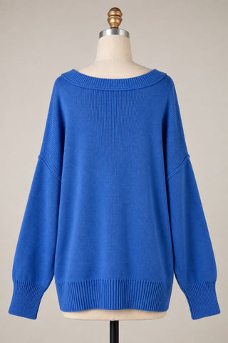 Coffee Date Royal Blue Oversized Sweater - Back View