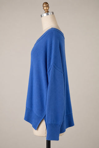 Coffee Date Royal Blue Oversized Sweater