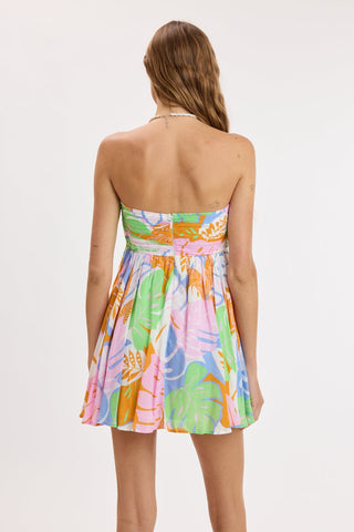 Colette pastel tropical print flowy strapless mini dress back view