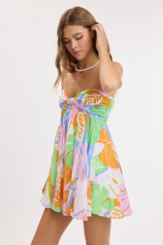 Colette pastel tropical print strapless mini dress side view