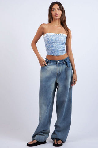 Cora Blue Floral Print Tube Top - Floral Crop Top - Outfit View