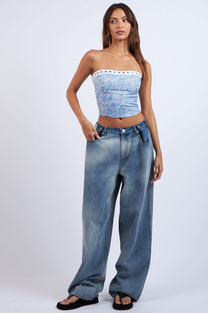 Blue Floral Tube Top