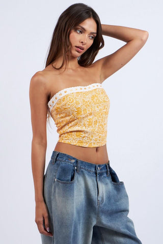 Cora Orange Floral Print Tube Top - Summer Crop Top - Side View