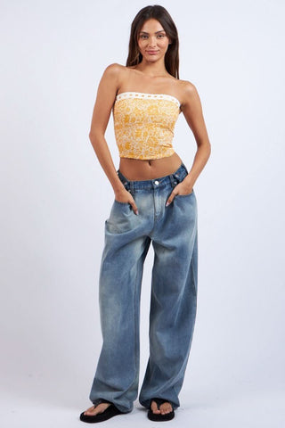 Cora Orange Floral Print Tube Top - Strapless Crop Top - Coquette Girl Outfit View