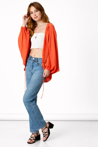 coral kimono cardigan front tie angle view