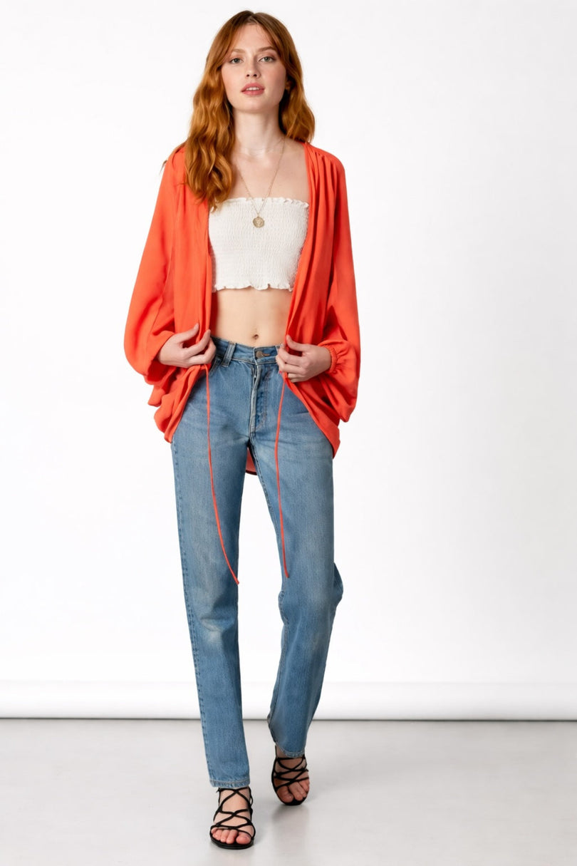 coral kimono cardigan front tie front view