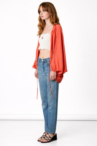 coral kimono cardigan front tie side view