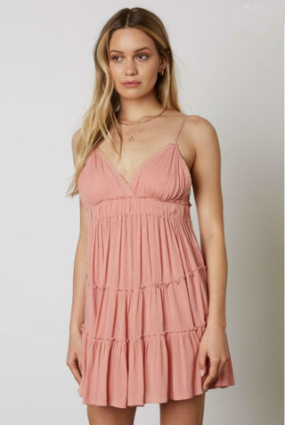 Coral summer babydoll dress detail