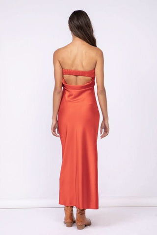 Backless Cowl Drape Maxi Dress in Red Satin 