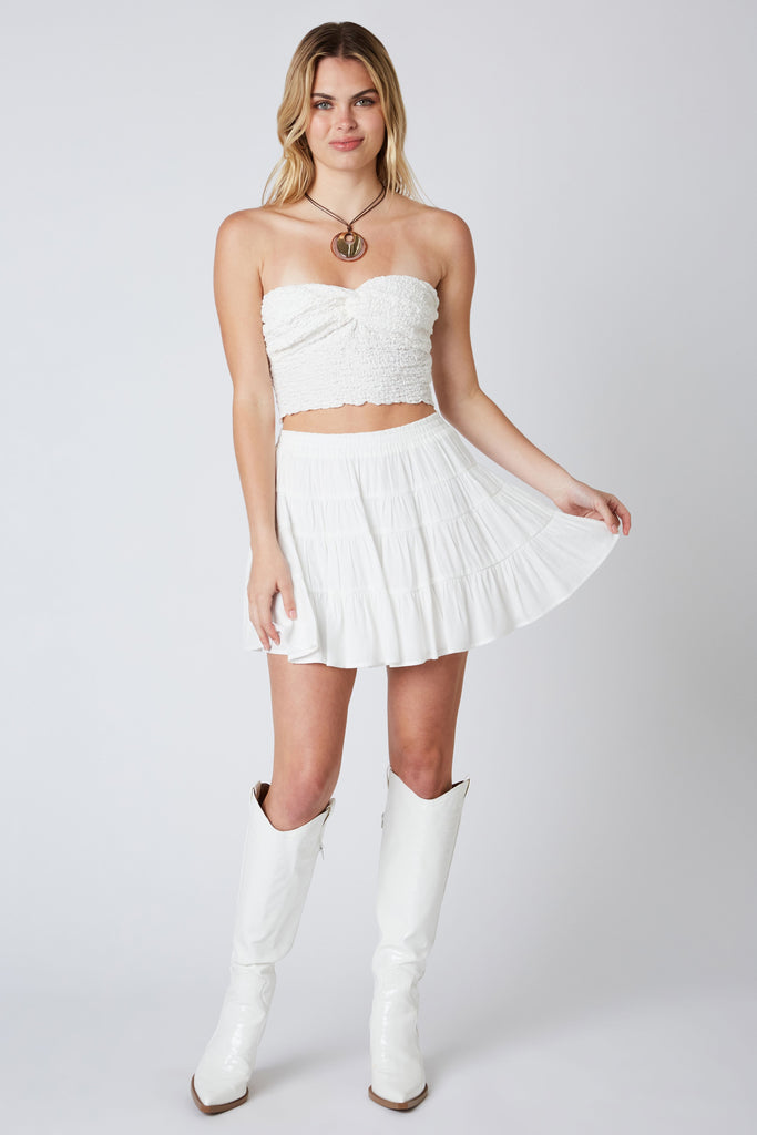 White Tiered Ruffle Mini Skirt