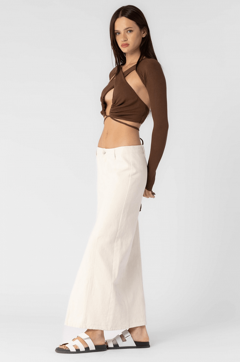 Cream Denim Maxi Skirt