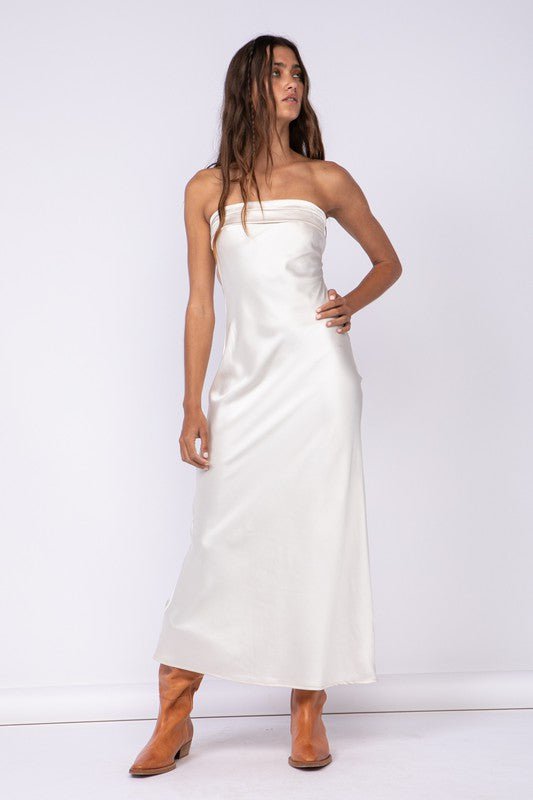 Cream Satin Strapless Maxi Dress