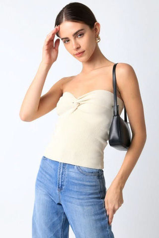 Becca Cream Twist Knot Tube Top - Front View