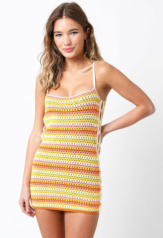 Sun's Out Orange Multi Color Sheer Crochet Dress - Front View