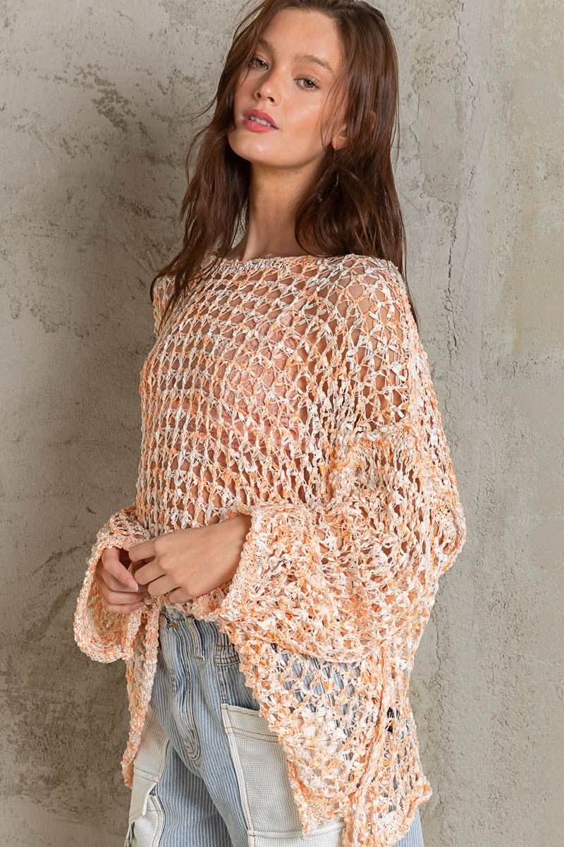 Lucky in Love Orange Oversized Crochet Sweaters - Side View