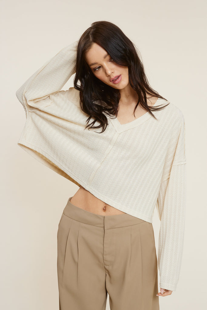 Long Sleeve V-Neck Crop Top