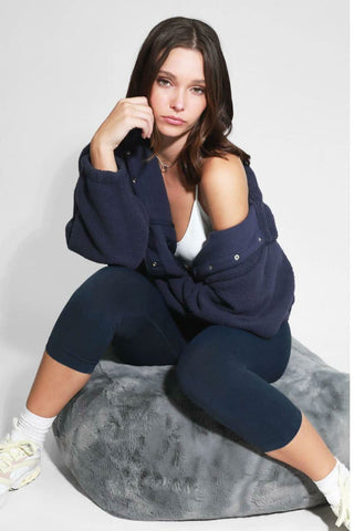 High-Waisted Vintage Denim Capri Leggings - NIKIBIKI Navy Blue Activewear