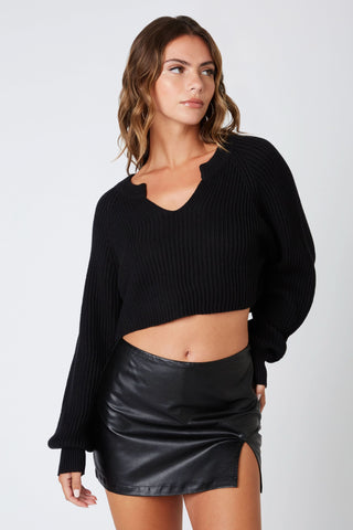 Day Off Black Notched Neck Sweater - Detailed View