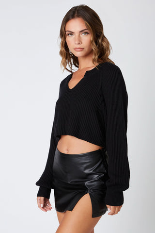 Day Off Black Notched Neck Sweater - Side View