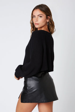 Day Off Black Notched Neck Sweater - Side View