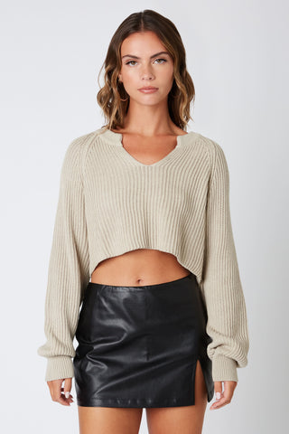 Day Off Stone Notched Neck Sweater - Front View