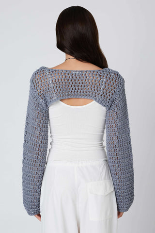 crochet shrug back view wide sleeves